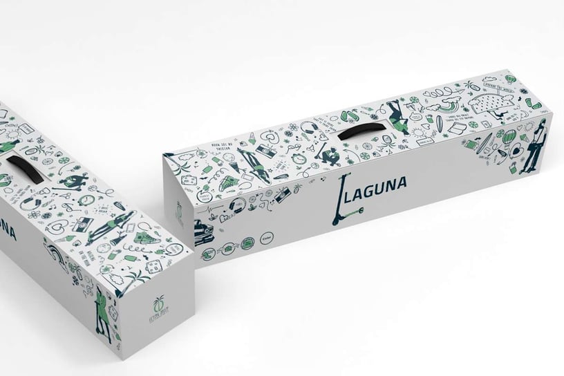 Un design de packaging fait par Creads pour la marque Laguna, qui répond à des besoins de branding et de logistique