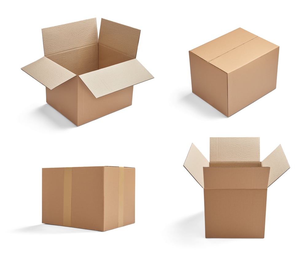 collection of  various cardboard boxes on white background